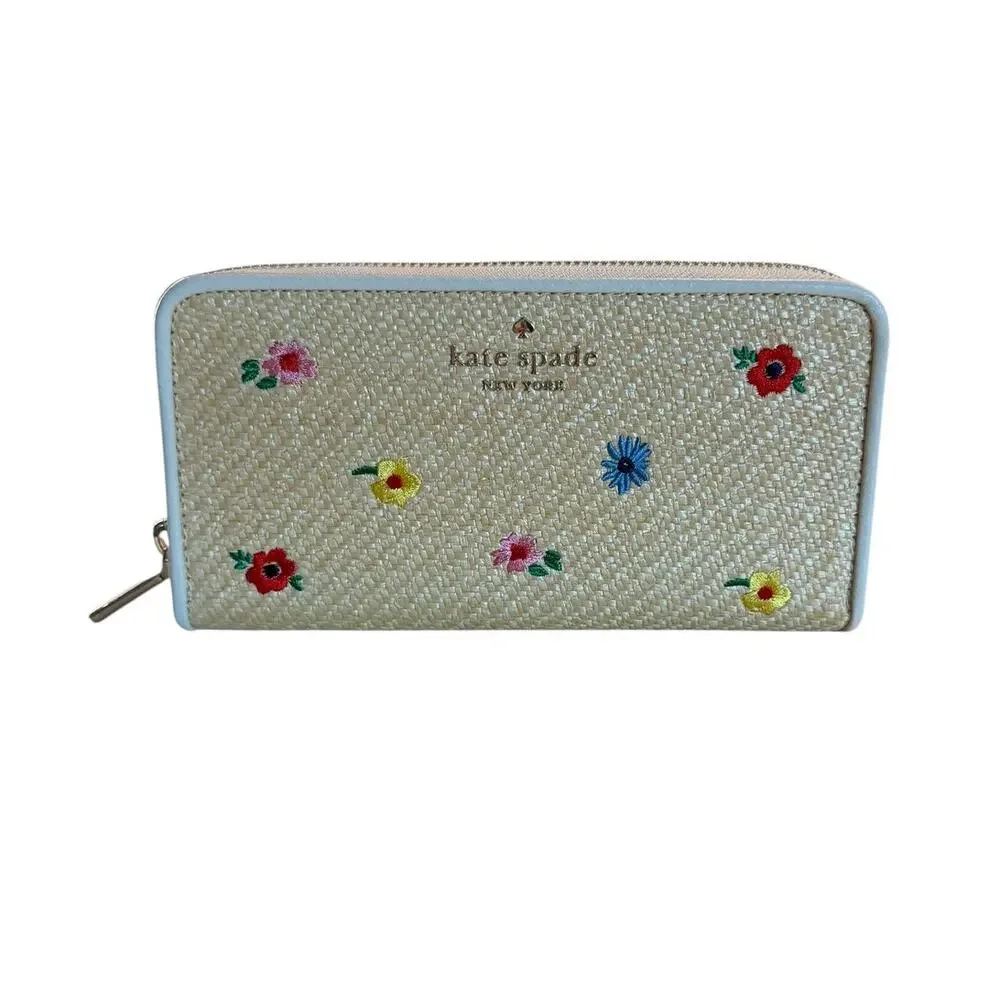 Kate Spade Staci Garden Bouquet Straw Large Continental Wallet